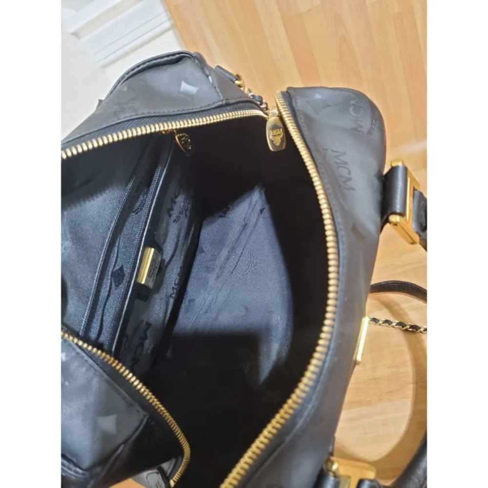 Authentic MCM Signature Visetos Monogram Boston Bag with Strap